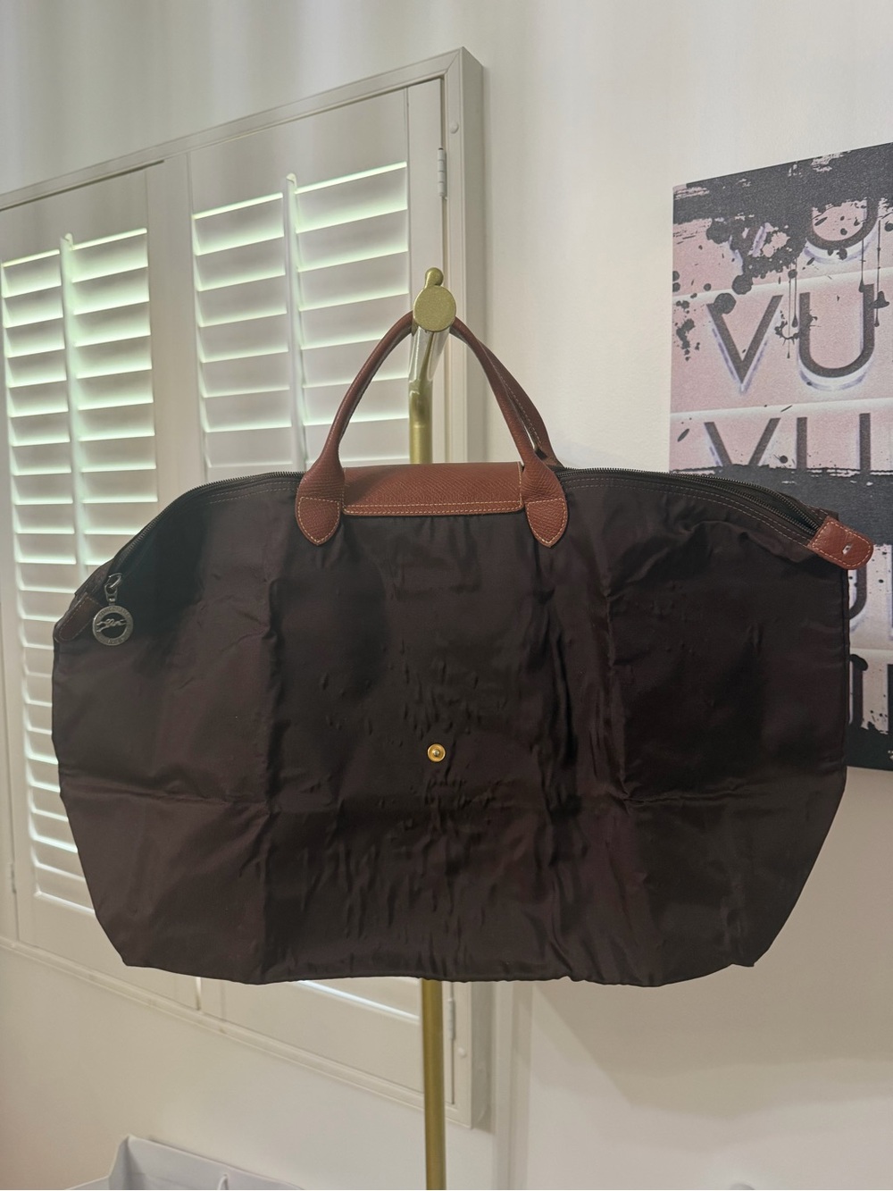 Longchamp Brown Foldable Travel Tote with Brown Leather Trim - Picture 4 of 6